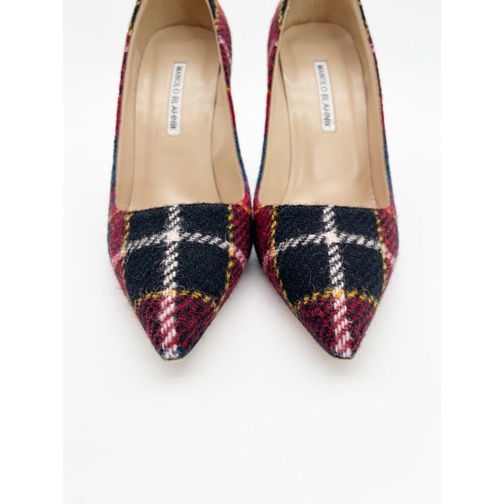 Manolo Blahnik BB Check Plaid Tartan Wool Pointed Toe Stiletto Heels IT 38.5 - Picture 7 of 12